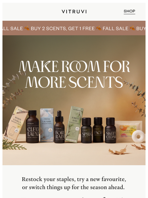 vitruvi newsletter: Buy 2 Scents, Get 1 FREE On Now 🌟