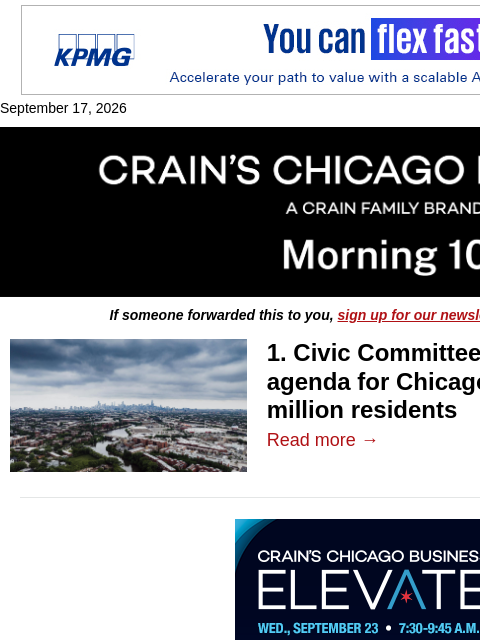 crainalerts newsletter: Chicago is ‘punching below its weight.’ Can that b...