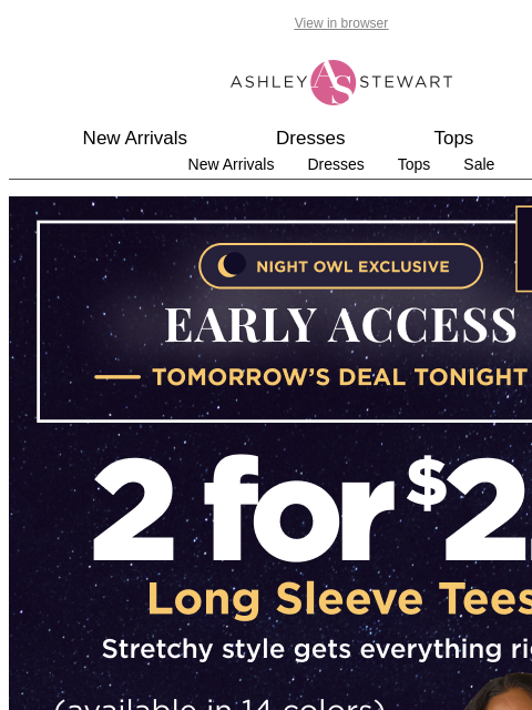 ashleystewart newsletter: 🦉Night Owl — 2 for $22 long sleeve tees