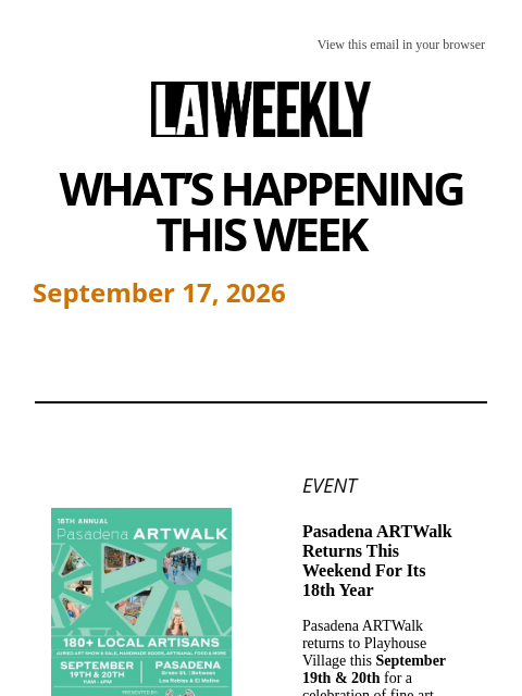 laweekly newsletter: What's Happening in LA This Week + Halloween Is Cr...
