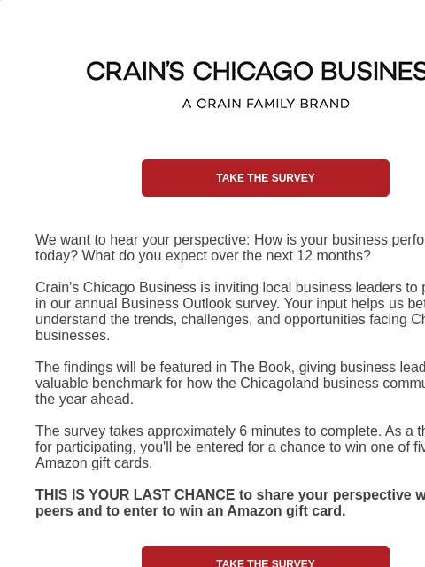 crainalerts newsletter: [Action Requested] Share your outlook for the year...