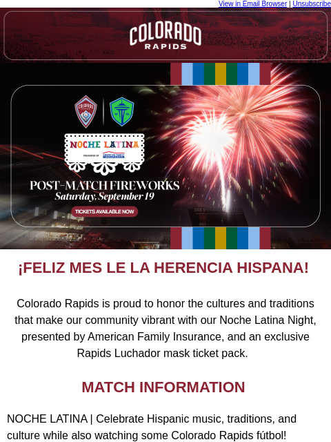 thecoloradorapids newsletter: Celebrate Hispanic Heritage Month with Noche Latin...