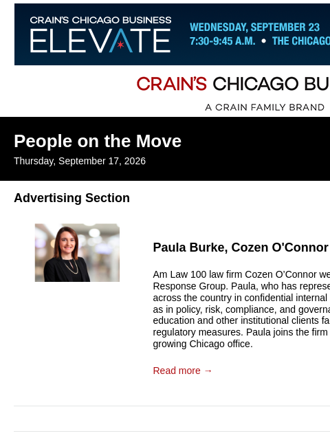 crainalerts newsletter: Crain's Chicago Business - People on the Move