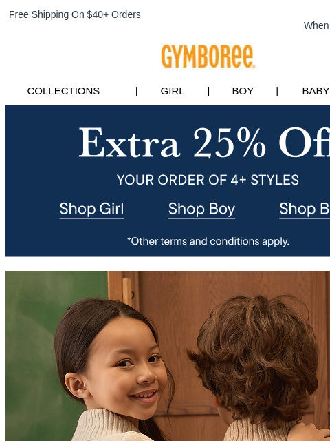 gymboree newsletter: Extra 25% Off 4 (or more) Styles