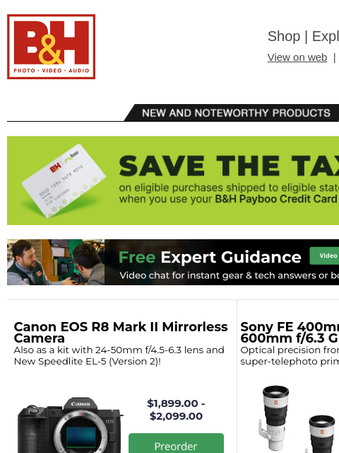 bhphotovideo newsletter: New Gear from Sony, Canon, FUJIFILM, Panasonic & R...