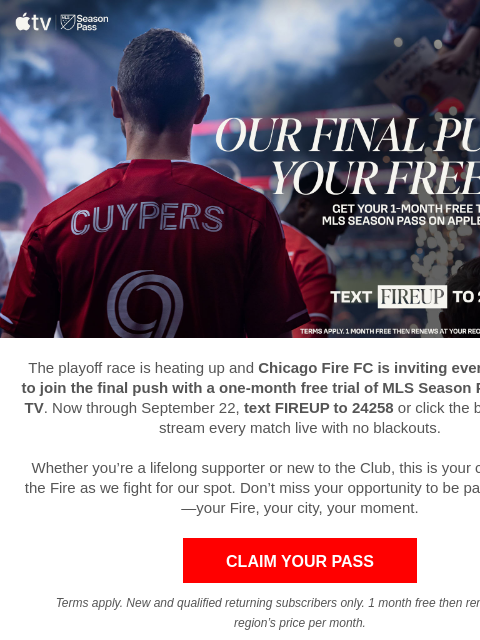 chicagofirefc newsletter: Our Final Push, Your Free Pass
