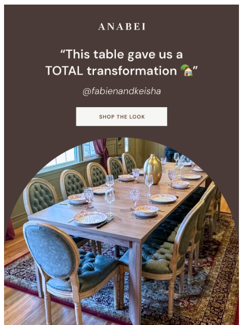anabei newsletter: “It’s dinner party-ready for twelve!!”