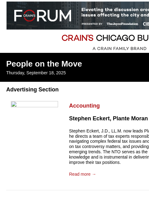 crainalerts newsletter: Crain's Chicago Business - People on the Move