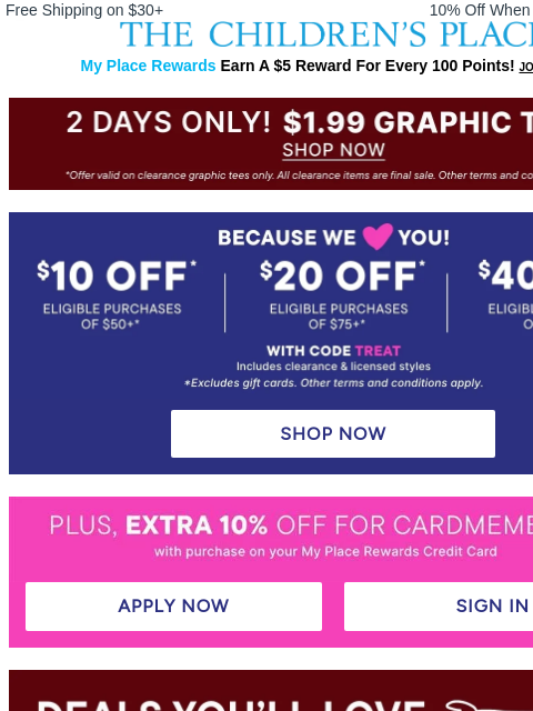 childrensplace newsletter: *EXCLUSIVE* Offer ➡️ Get $10, $20 or $40 OFF