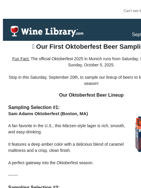 winelibrary newsletter: Stop in this Saturday for our very first Oktoberfe...