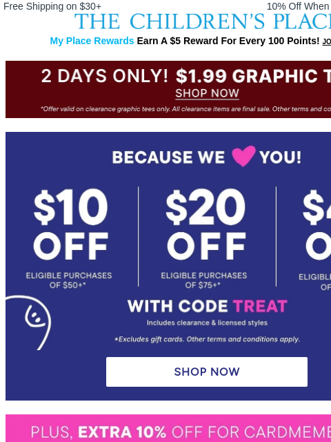 childrensplace newsletter: FINAL HOURS ⏰ $1.99+ Graphic Tees Ends SOON