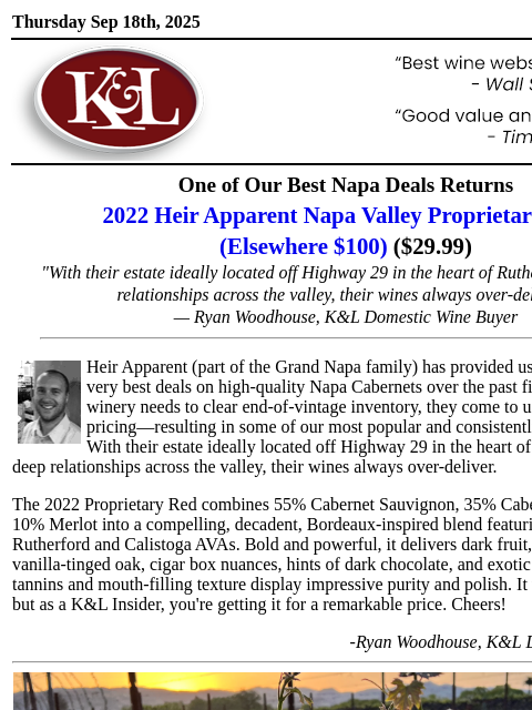 klwines newsletter: 70% Off: Insider Pricing on Napa Bordeaux Blend (T...