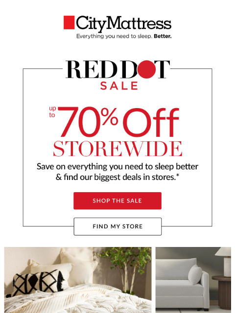 citymattress newsletter: Red Dot Sale: Up to 70% Off Storewide
