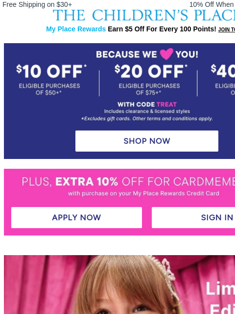 childrensplace newsletter: Hello Kitty Forever Fancy + $10 to $40 OFF Your Or...