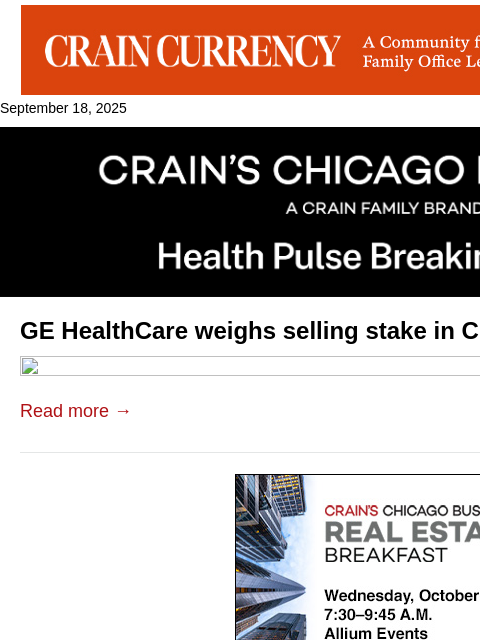 crainalerts newsletter: GE HealthCare weighs selling stake in China busine...