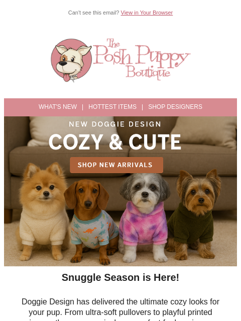poshpuppyboutique newsletter: Cozy & Cute: New Doggie Design Pullovers + PJ’s 🐾...