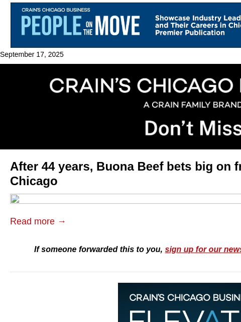 crainalerts newsletter: All eyes on Buona Beef