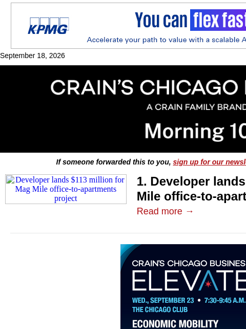 crainalerts newsletter: Mag Mile conversion lands $113M in financing