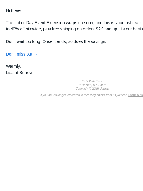 burrow newsletter: LAST CALL: sitewide savings