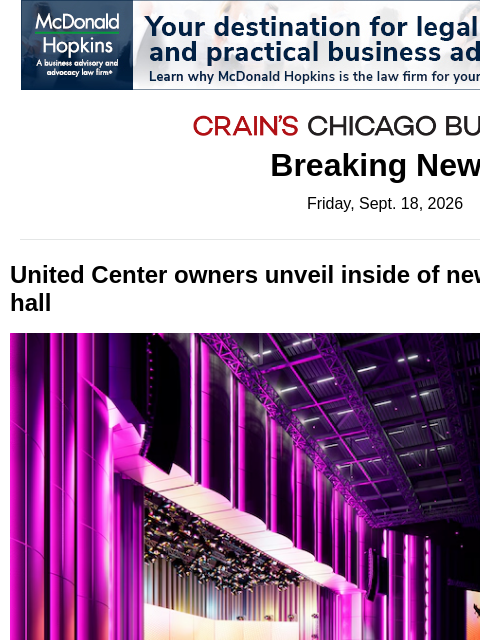 crainalerts newsletter: United Center owners unveil plans for 1901 Project...