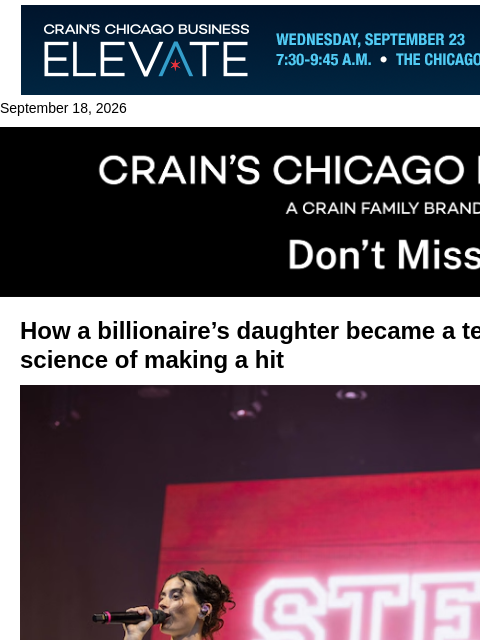 crainalerts newsletter: Tempus CEO's daughter turns country star