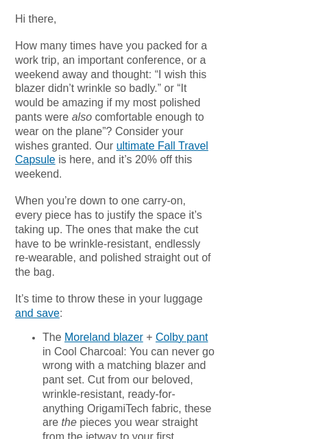 mmlafleur newsletter: THIS WEEKEND ONLY: 20% off the Fall Travel Capsule...