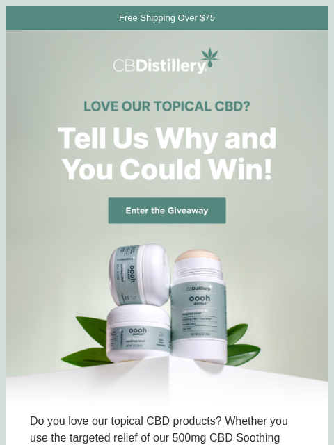 thecbdistillery newsletter: Giveaway: Get a free topical CBD product!