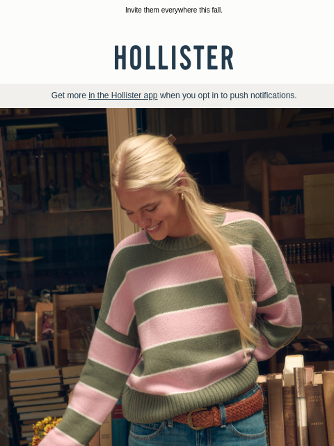hollisterco newsletter: The Hollister Rory + Ivy Sweaters.