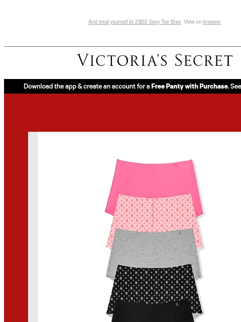 victoriassecret newsletter: 5/$19.99 Sale Panties—Not a Typo