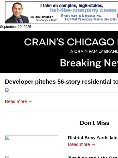 crainalerts newsletter: Developer pitches 56-story residential tower for M...
