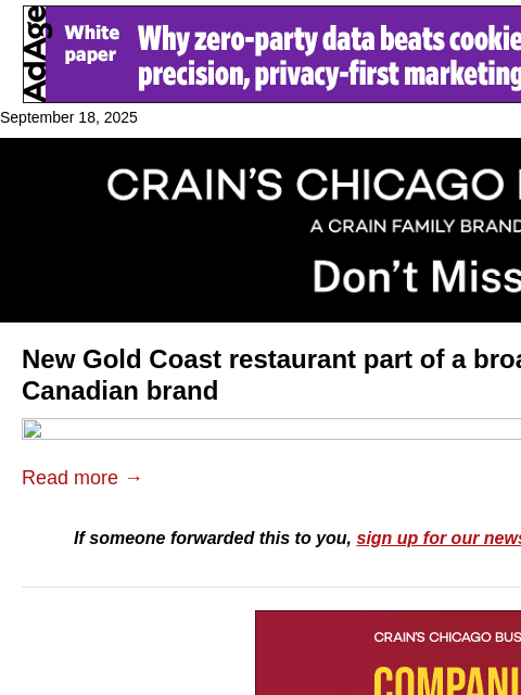 crainalerts newsletter: Canadian chain plants a flag in the Gold Coast