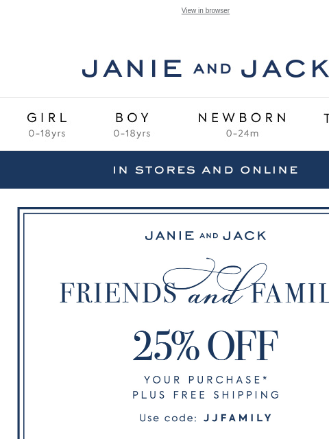 janieandjack newsletter: Just added to sale + extra 25% off