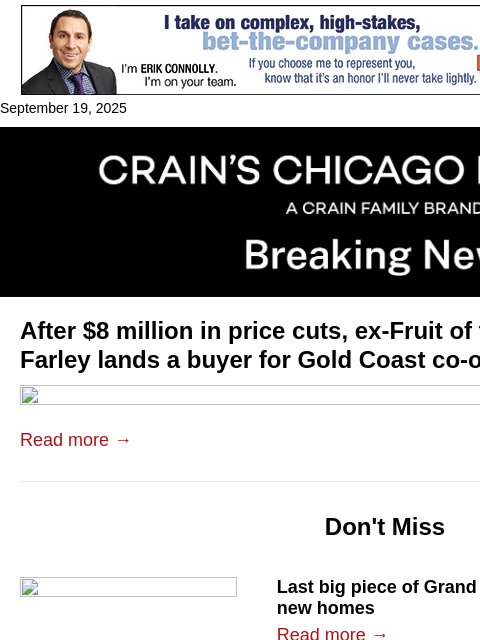crainalerts newsletter: Big price cut for ex-Fruit of the Loom CEO's co-op