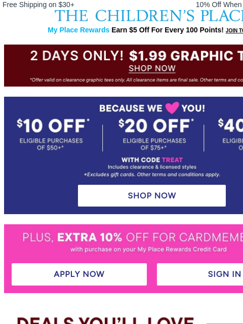 childrensplace newsletter: LAST CHANCE! $1.99 Graphic Tees ENDS tonight ⏳