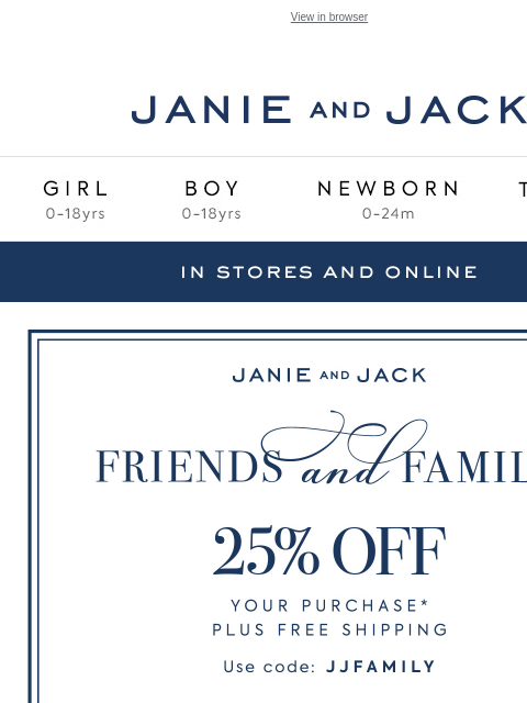 janieandjack newsletter: Friends & Family Event: 25% off new holiday looks ...
