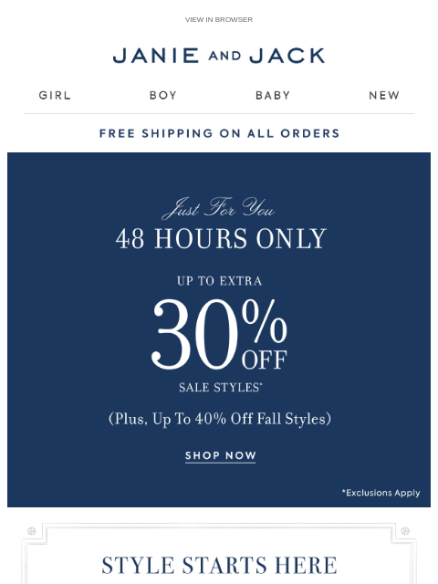 janieandjack newsletter: Time starts now: up to extra 30% off sale