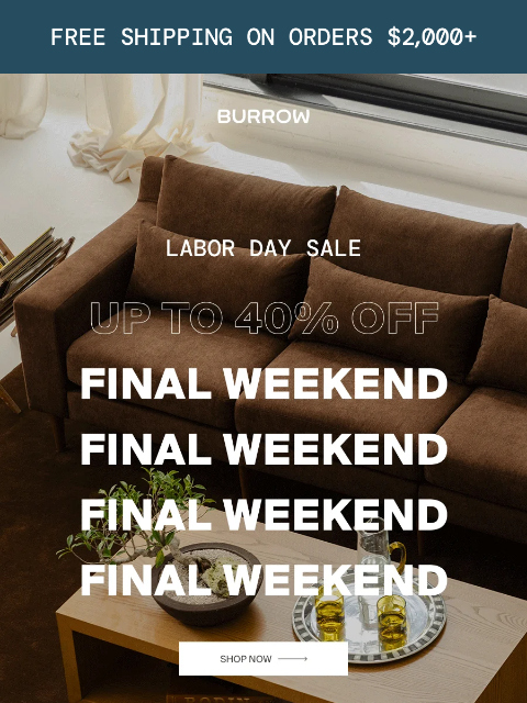 burrow newsletter: Last weekend for up to 40% off