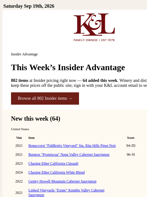 klwines newsletter: Insider's List