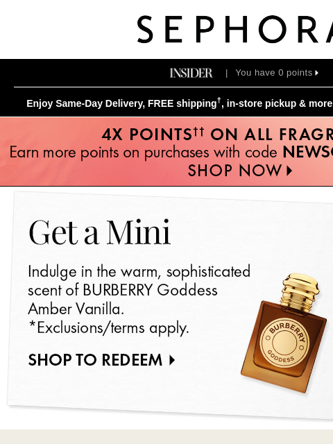 sephora newsletter: Get 4X points on all fragrance until 9/23 with cod...