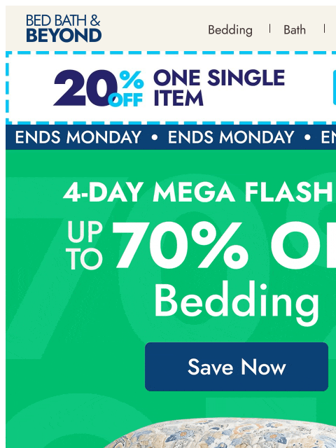 bedbathandbeyond newsletter: Bedding up to 70% off  🛏️