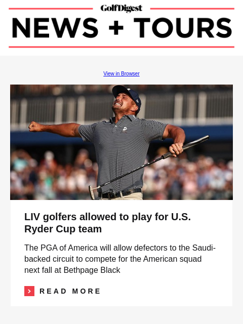 GolfDigest View in Browser Russell Henley, Hideki Matsuyama LIV golfers allowed to play for US Ryder Cup team The PGA of America will allow defectors to the Saudi-backed circuit to compete for the