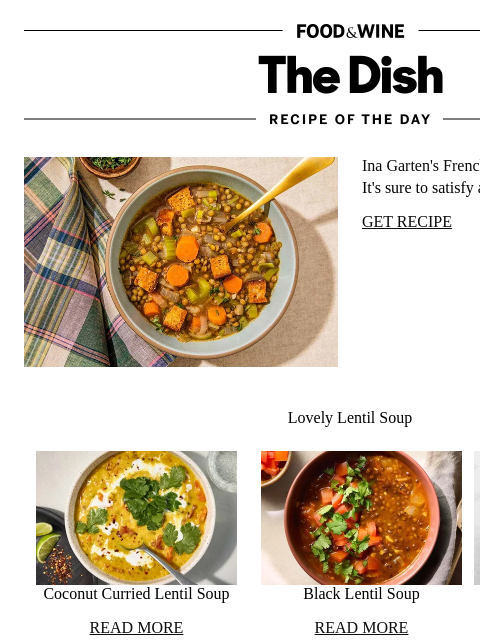 foodandwine newsletter: Ina Garten's French Lentil Soup