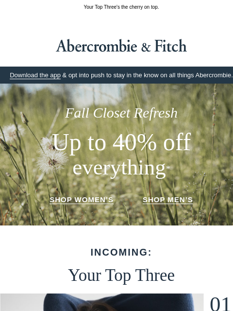 abercrombie newsletter: Up to 40% OFF, a weekend treat.