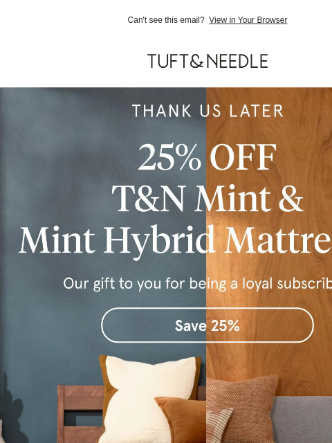 tuftandneedle newsletter: EXCLUSIVE: 25% off Mint mattresses