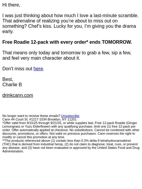 drinkcann newsletter: free roadies ends TOMORROW βΉοΈ