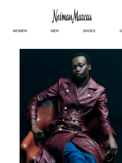 neimanmarcus newsletter: L’Agence’s new red leather trench coat