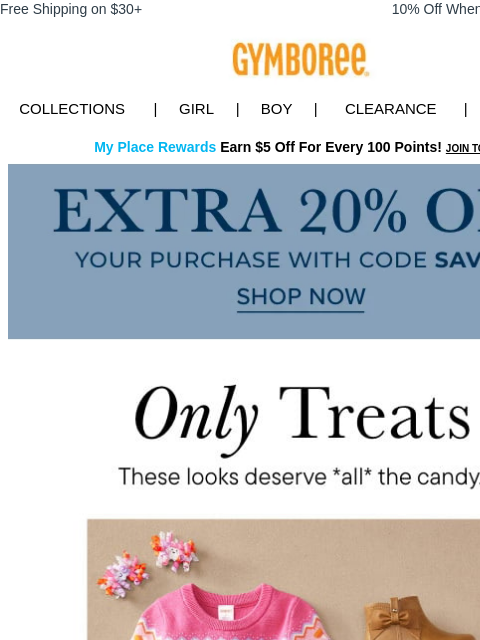 gymboree newsletter: Take an EXTRA 20% off Halloween looks & MORE!