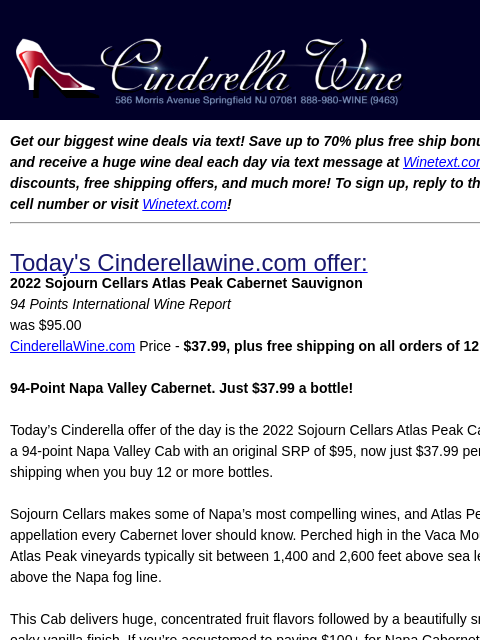 winelibrary newsletter: 2022 Sojourn Cellars Atlas Peak Cabernet Sauvignon...