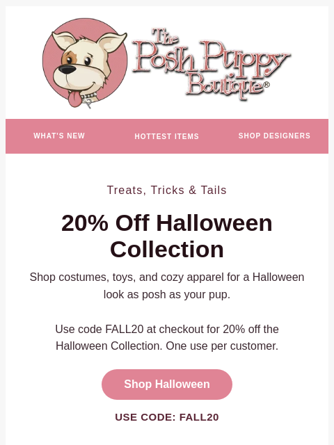 poshpuppyboutique newsletter: Spooky Looks: 20% Off