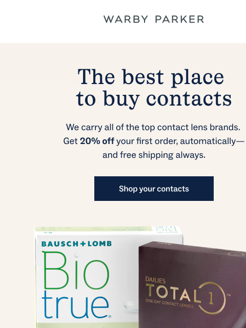 warbyparker newsletter: How does 20% off contacts sound?